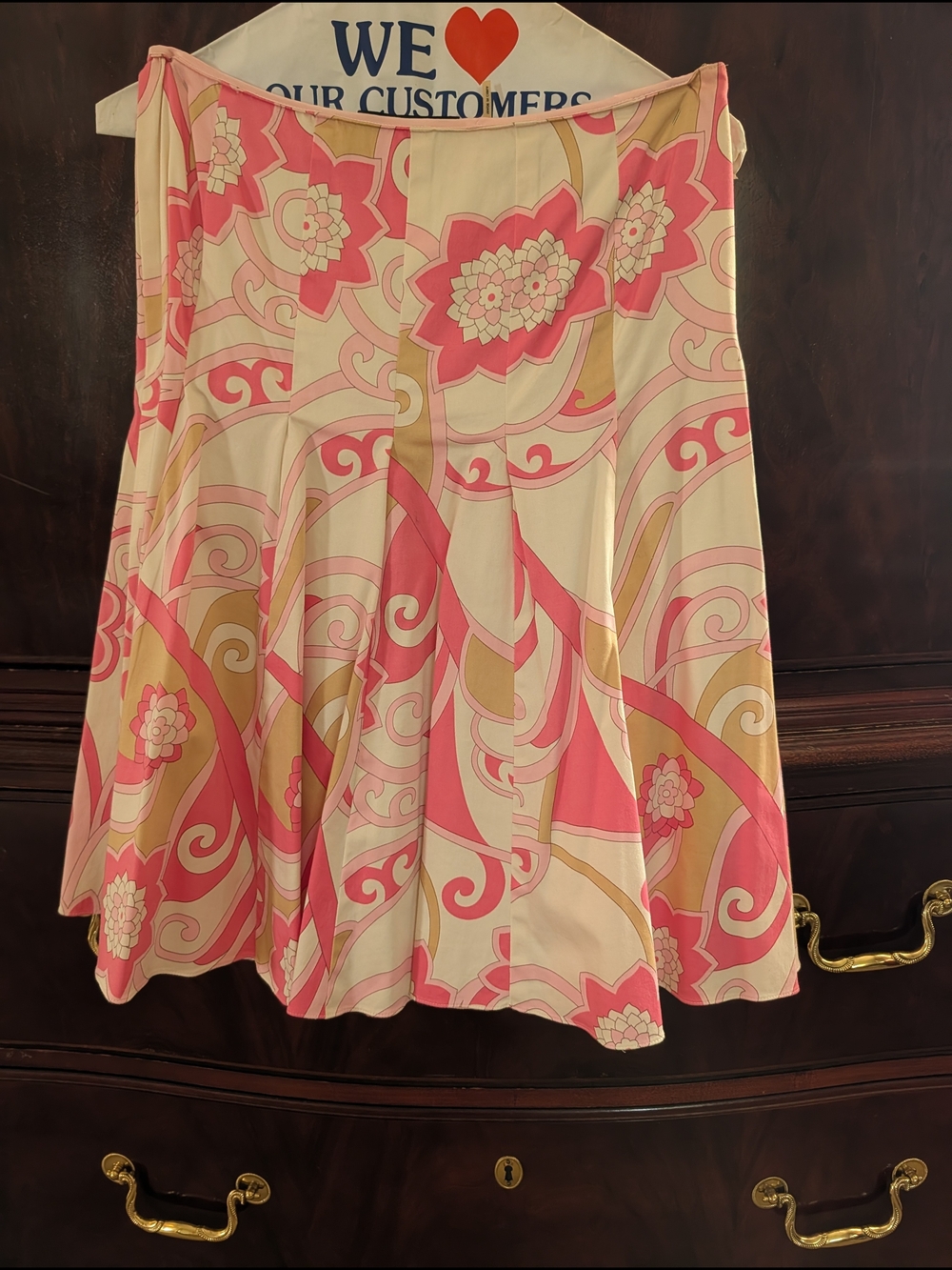 Elie Tahari Pink & Tan Floral Pleated A-Line Skirt Size 4 Vintage Y2K Boho